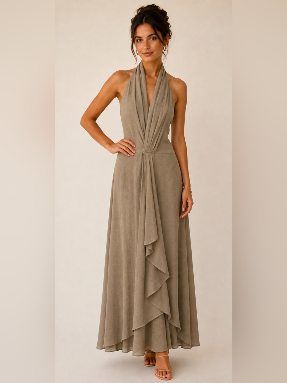 NEW Calvin Klein Halter Dress Cardigan in Light Khaki Beige size 12